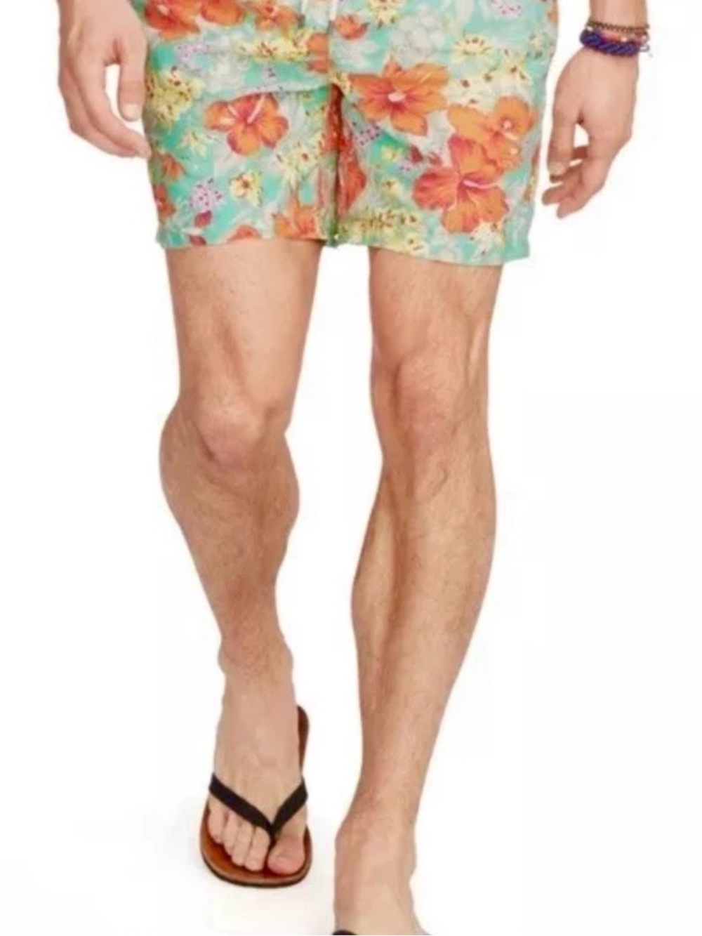 Polo by Ralph Lauren Aqua Swim Trunks with Orange Hibiscus Print